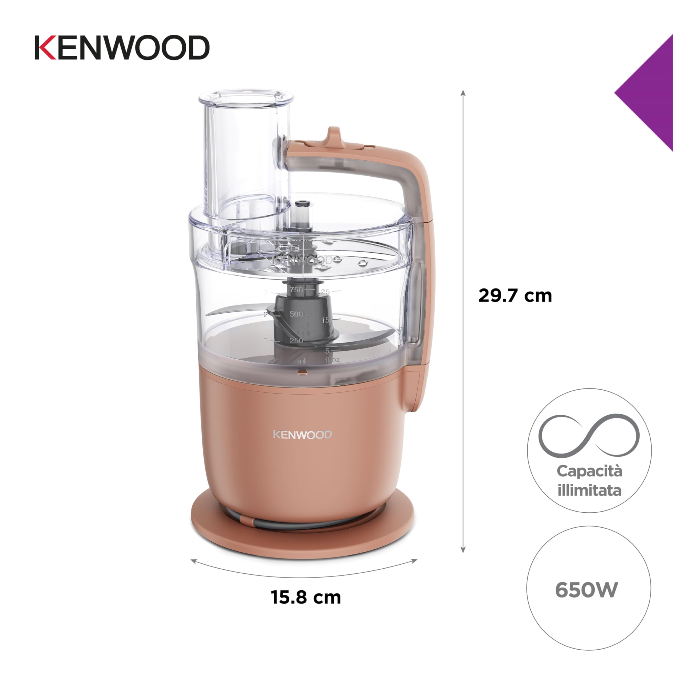 Kenwood MultiPro Go FDP22.​130RD, Robot da Cucina, Trita, Affetta, Grattugia, Riduce in Purea e Impasta, 360° Express Serve, Ciotola da 1.3L, Lame per Impastare, Disco da 4 mm, 650W, Rosso Argilla