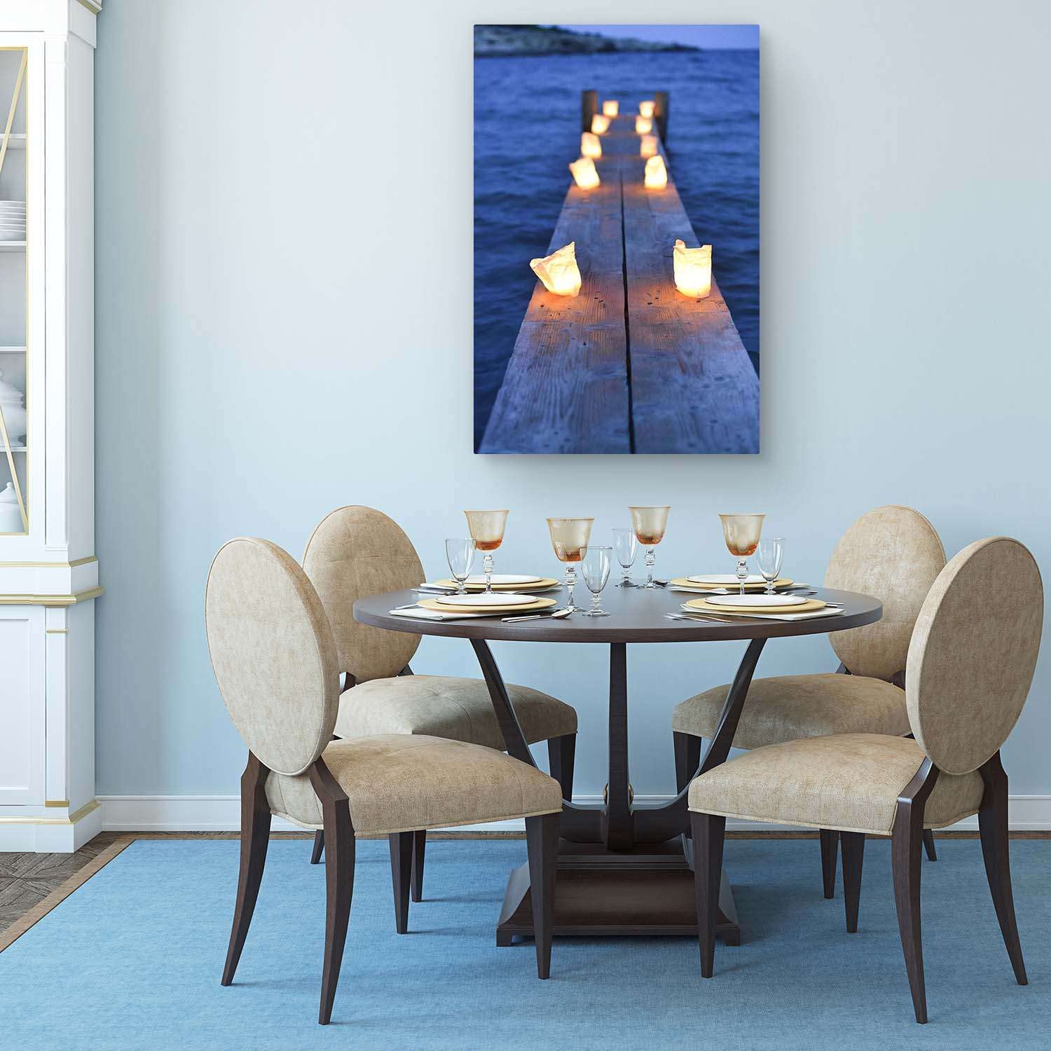 Startonight Bilder Kerzen und Romantik, Leinwandbilder Moderne Kunst, Landschaft Wanddeko Kunstdrucke, Wandbilder XXL Wohnzimmer Groß Wand Bild 80 x 120 cm, Tag Nacht Effekt, Elegante Geschenkidee