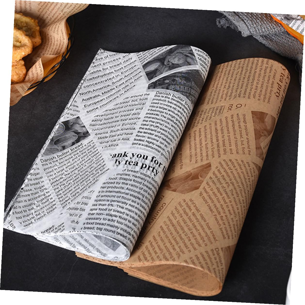 POPETPOP 500 pezzi Carta da Forno Antiaderente per Fritti con Motivo Giornale per Hamburger Patatine e Snack Assorbente Olio e Adatta Pizza e Sandwich