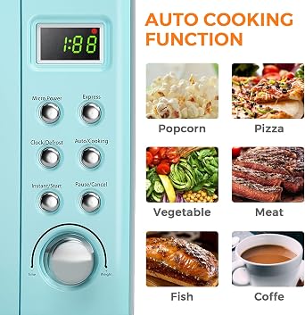 0.7Cu.ft Mini Microwave Countertop, 700W Retro Microwave w/ 5 Micro Power, Defrosting Settings, Glass Turntable & Viewing Window, LED Display, Child Lock, Perfect for Small Space (Mint Green)