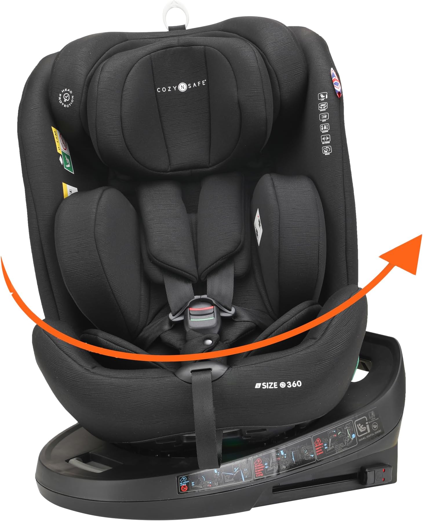 Cozy N Safe Apollo i-Size 360 Rotation Spin Car Seat, 40-150cm (Birth to 12 Years), Rear & Forward Facing, ISOFix & Top Tether, Quick Release Top Tether, Buckle Alarm, 5 Recline Positions - Moon Grey
