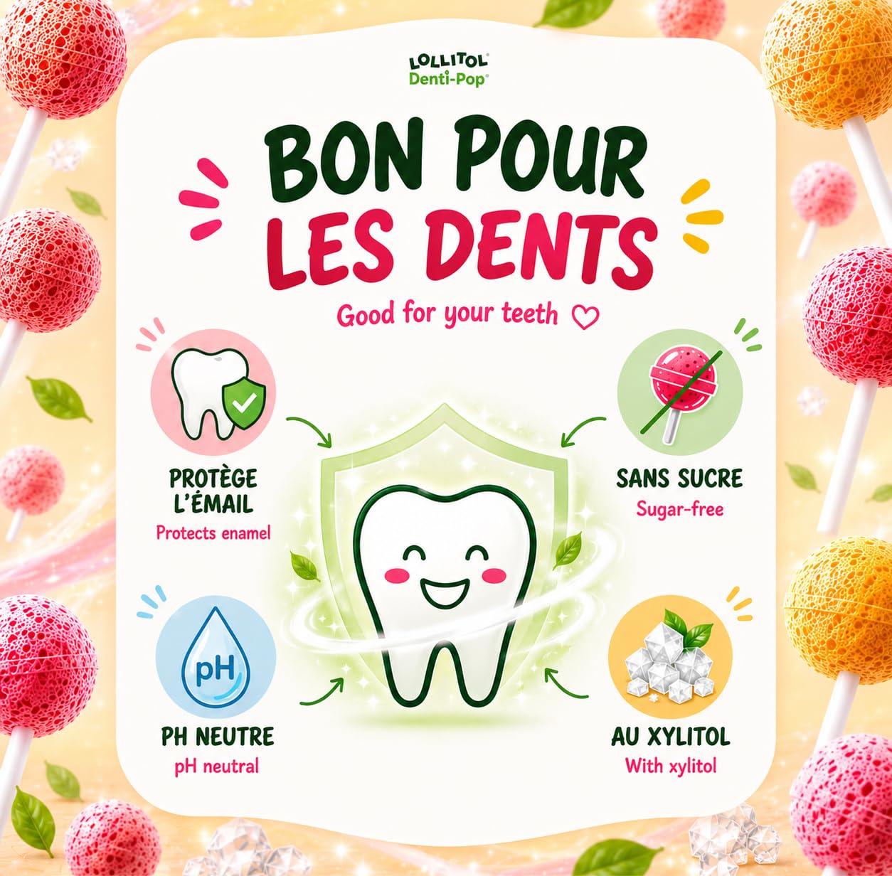 LOLLITOL Sucettes Sans Sucre 28 Pièces – Bonbon Sans Sucre, Lollipop Vegan Saveurs Fruits (Fraise, Framboise, Mangue, Ananas) – Sans Aspartame, Coffret Découverte