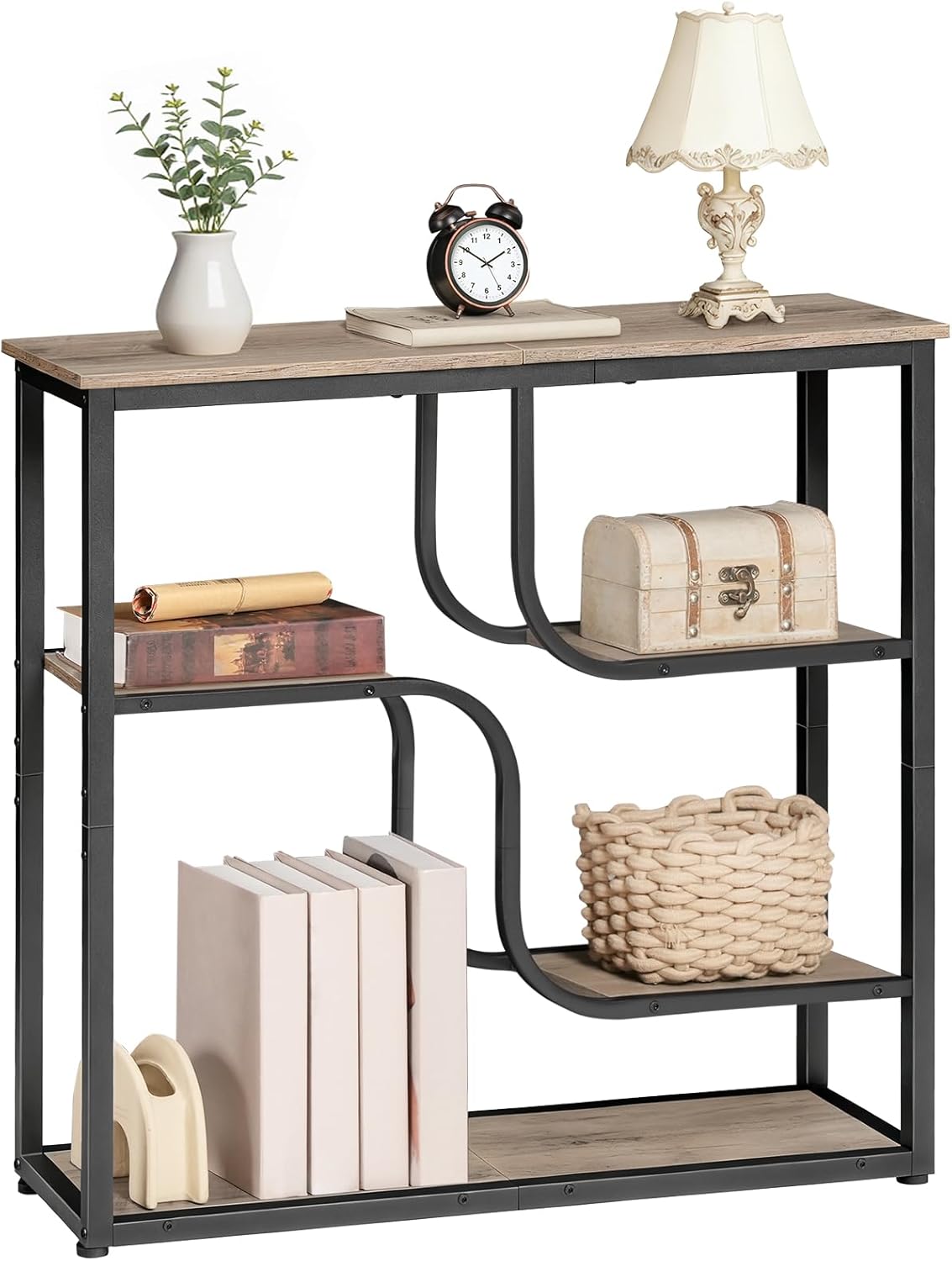 HOOBRO 29.5" Console Table, 5-Tier Sofa Table, Behind Couch Table with Storage Shelves for Hallway, Living Rooms, Entryway, Greige and Black BG69XG01