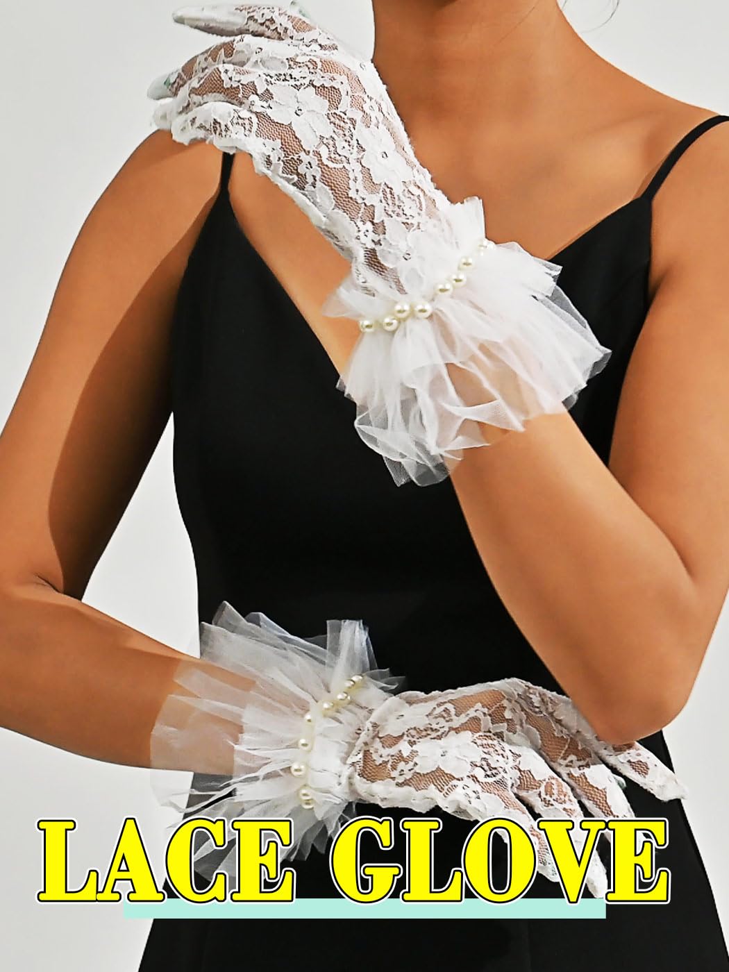 GEMILY Lace White Gloves Mesh Sheer Gloves for Women