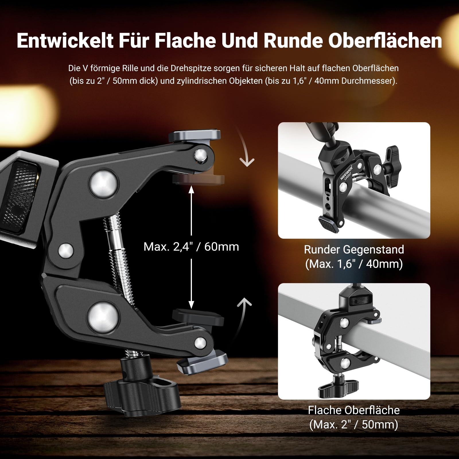 NEEWER 22" Magic Arm mit Klemme, Überkopf Tischkamera Telefonhalterung mit Doppel Kugelkopf Gelenkarm, 1/4" 3/8" Gewinde, Telefonhalter kompatibel mit iPhone DSLR Action Kamera Videoleuchte, UA057
