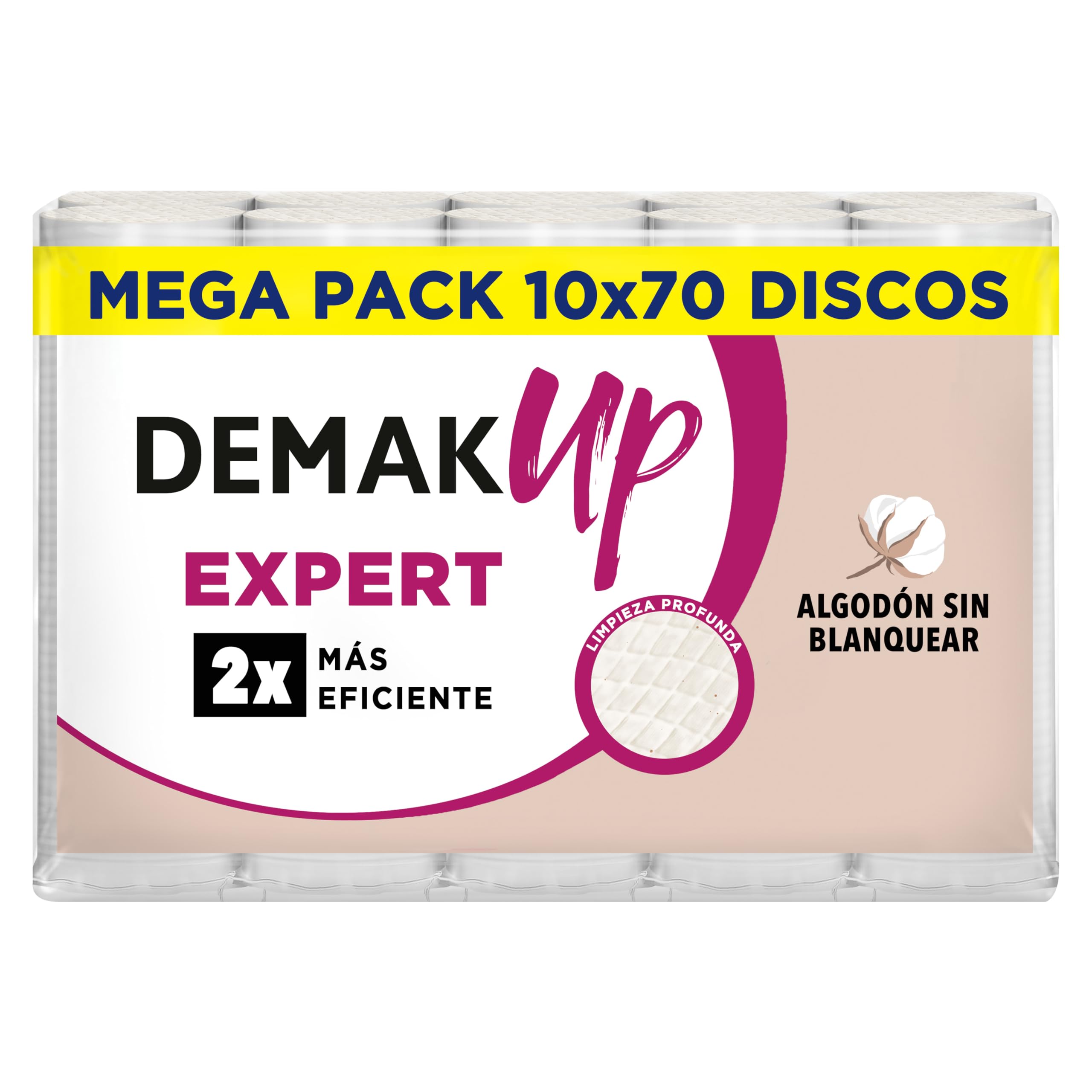 Demak'Up Expert 10x70 - Discos de algodón desmaquillantes Redondos - Fibra de Algodón Natural sin blanquear - 700 Discos de algodón