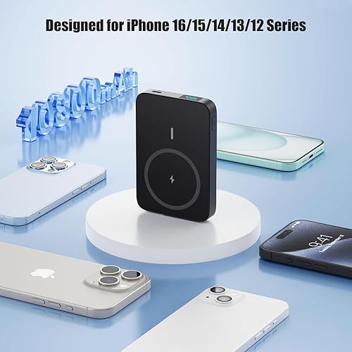 Miniatura 3 de Cargador portátil magnético de 10800 mAh batería inalámbrica con soporte plegable, pantalla LED de 25 W USB-C de entradasalida de carga rápida,