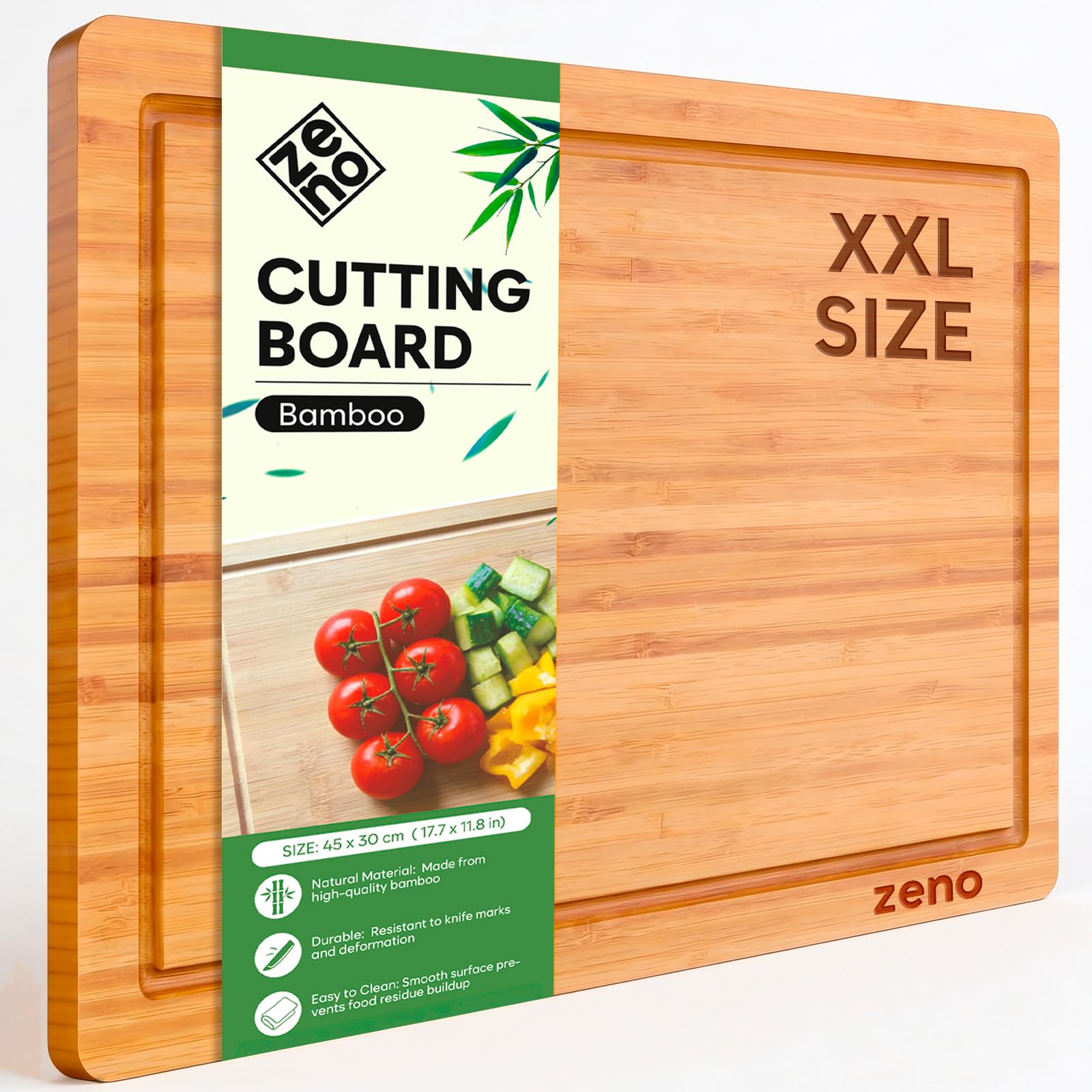 Tabla de Cortar de Bambú Extra Grande - 44.5 x 30 x 1.5 cm Tabla de Madera para Cocina, Bloque de Carnicero con Ranuras para Jugos