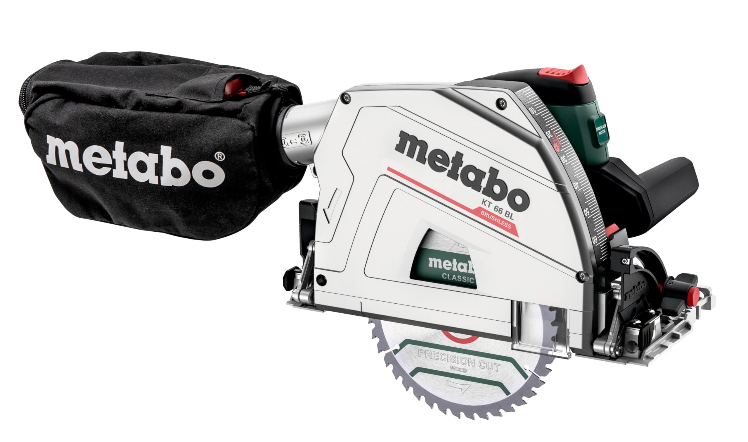 metabo Tauchkreissäge KT 66 BL, 1200W Brushless Motor, 66mm Schnitttiefe | Präzise Schnitte in Holz, variable Drehzahl, inklusive Sägeblatt, Staubfangbeutel und metaBOX 340, ohne Führungsschiene