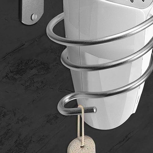 Miniatura 4 de Soporte para secador de pelo montado en la pared de acero inoxidable, estante en espiral, autoadhesivo, color plateado