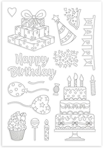 Miniatura 7 de INFUNLY Sello transparente de silicona con texto en inglés Happy Birthday para cumpleaños, para decoración de tarjetas, álbumes de recortes, regalos