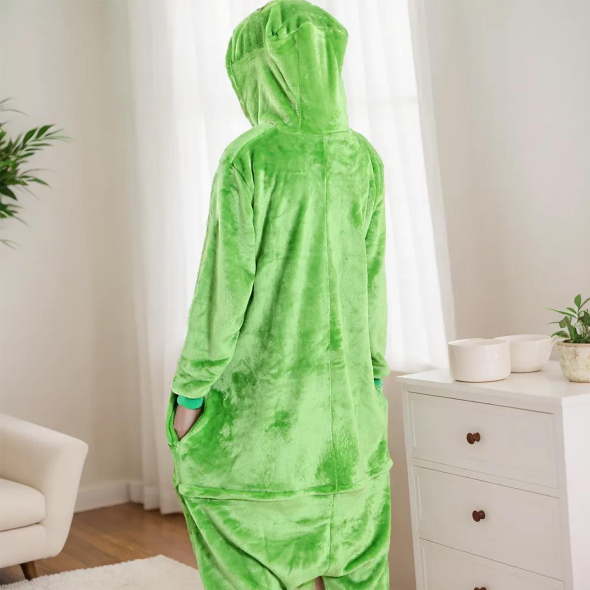 Combinaison Grenouille Mignonne et Douce Costume de Grenouille à Manches Longues Animal de Dessin animé Combinaison avec Yeux Ronds Chapeau Costumes Cosplay Confortables pour la Maison et la fête