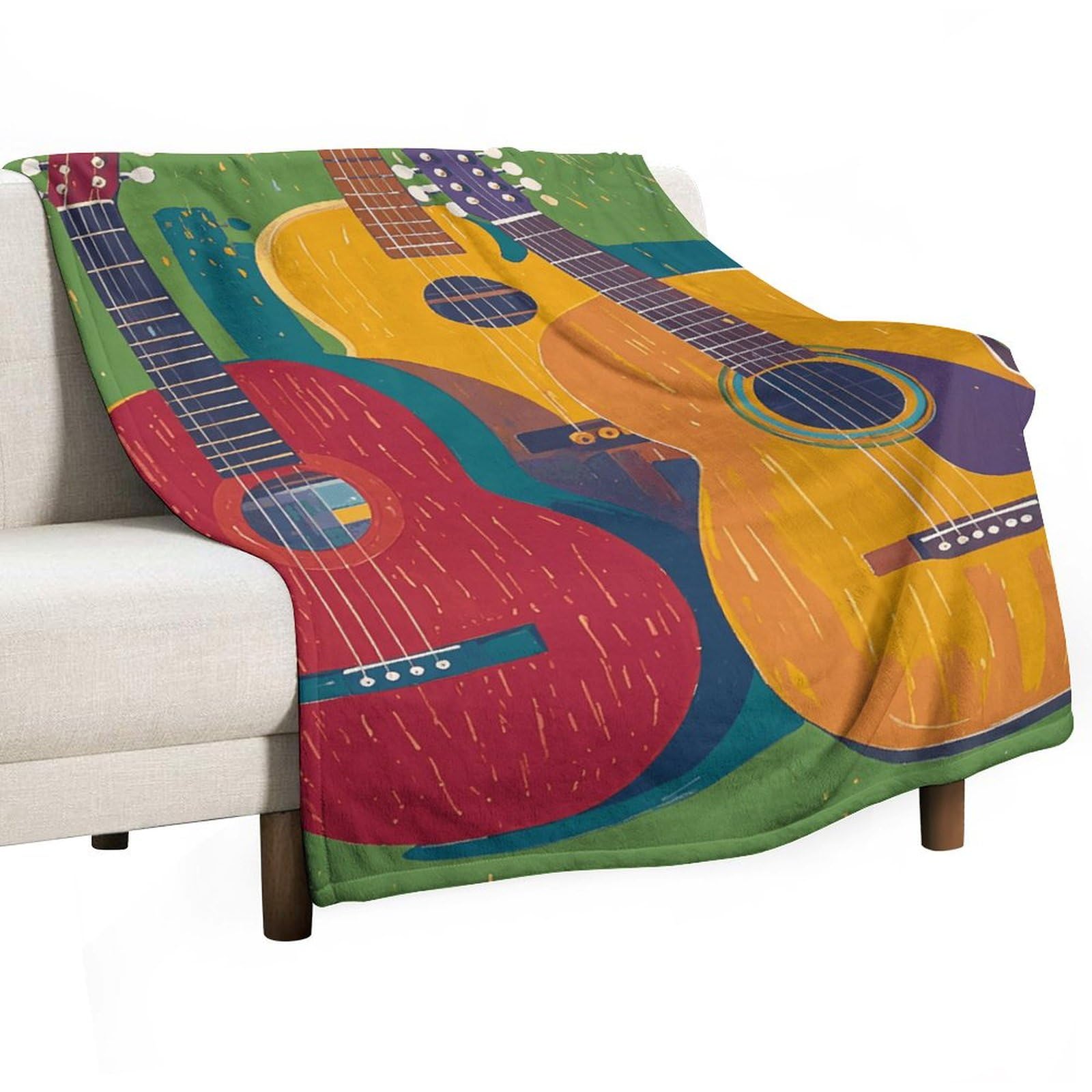 Plaid guitare en flanelle douce pour camping, pique-nique et voyage