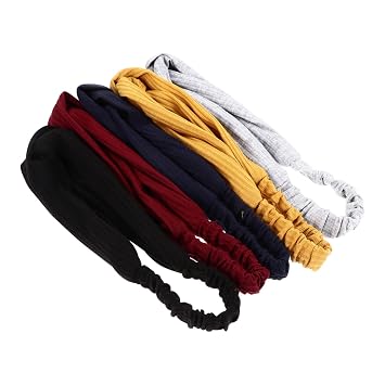 SHERCHPRY 5Pcs Solid Color Stretchy Hairbands for Women Comfortable Plain Headbands for Daily Wear Yoga Makeup and More Includes Mustard