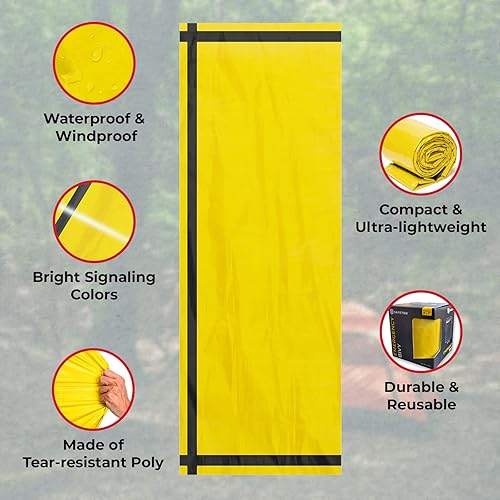 Miniatura 4 de Saco de dormir con silbato de emergencia - Saco de dormir para clima frío para acampar y senderismo - Saco de emergencia impermeable para uso como