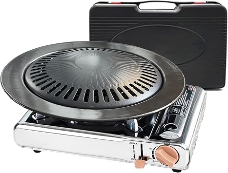 Detachable Grill Pan & Gas Stove Combo with Safety Auto-Eject | Portable Suitcase Design for Camping, Tailgating, Picnics, Indoor/Outdoor Cooking & Hot Pot
