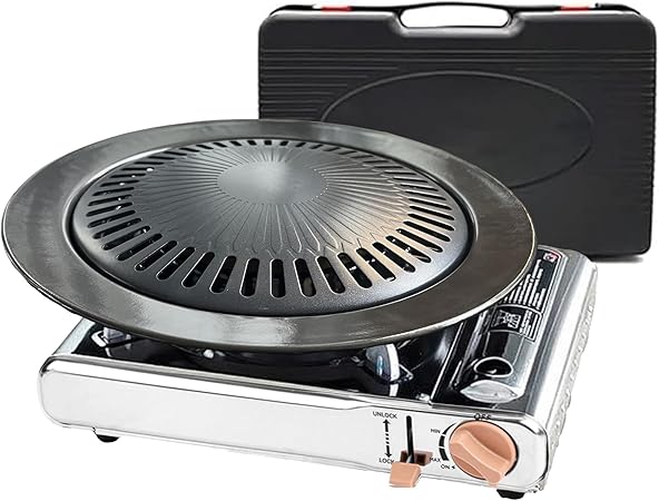 Detachable Grill Pan & Gas Stove Combo with Safety Auto-Eject
