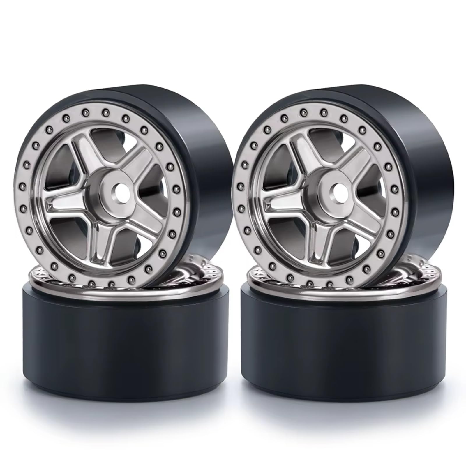 Lot De 4 Jantes Beadlock 1.0″ Pour Axial SCX24 – Plastique 5 Rayons, Gris – RC Crawler