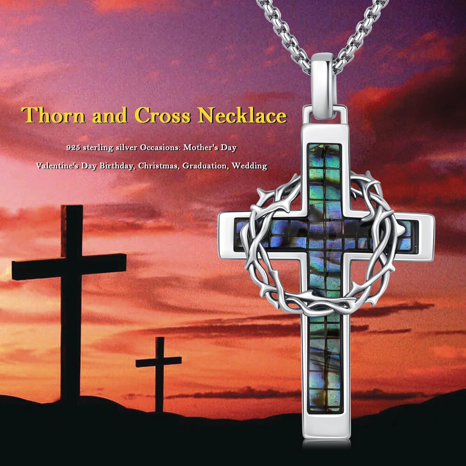 Cross Necklace for Men Women 925 Sterling Silver Crucifix Pendant Necklace Christian Jewelry Mother's Day Gifts Catholic Gifts for Men Women