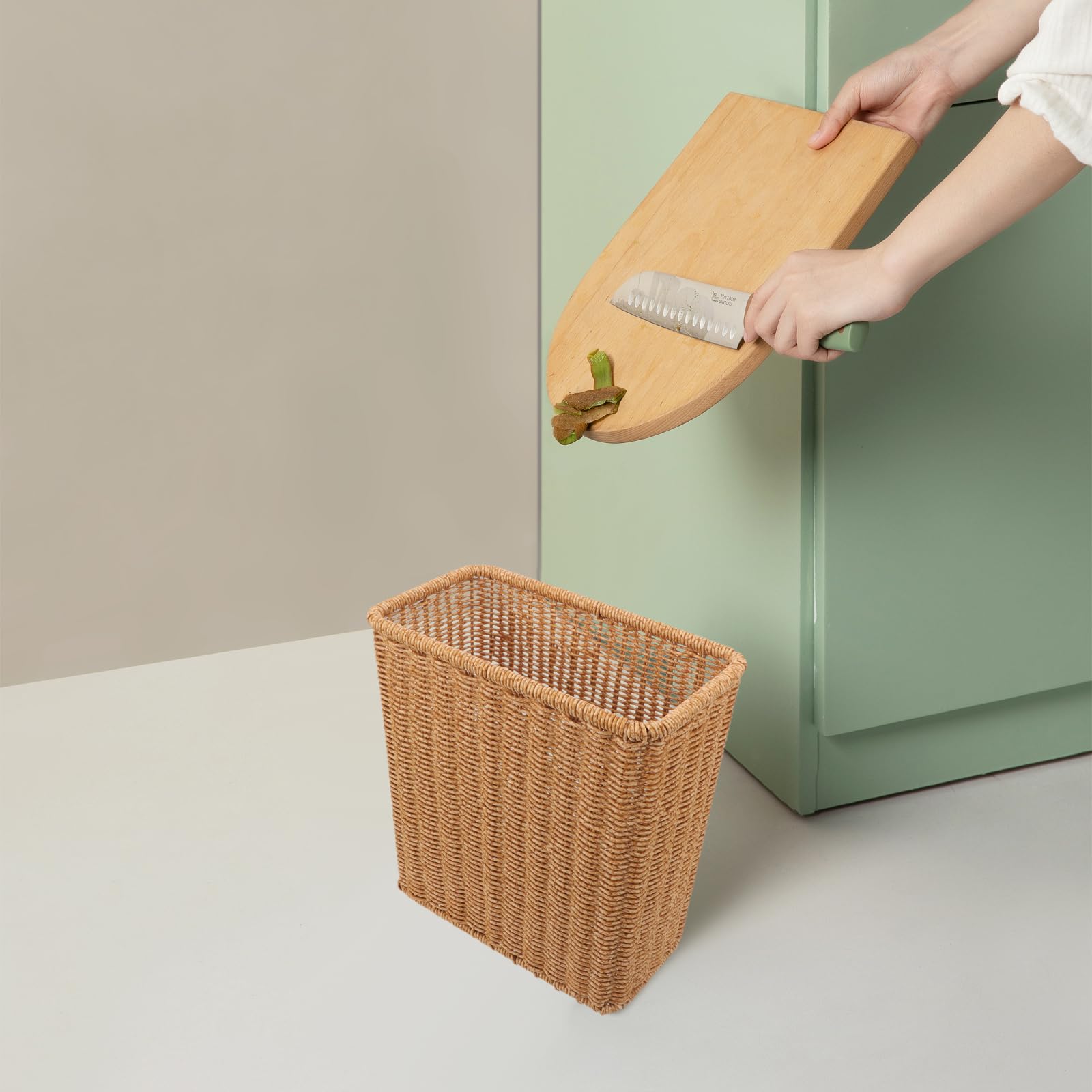 Kichvoe Cesto De Basura De Ratán Cubo De Basura De Mimbre Cubo De Basura Redondo Cesta De Almacenamiento Tejida Contenedor De Ropa Para Dormitorio Sala De Estar Y Baño
