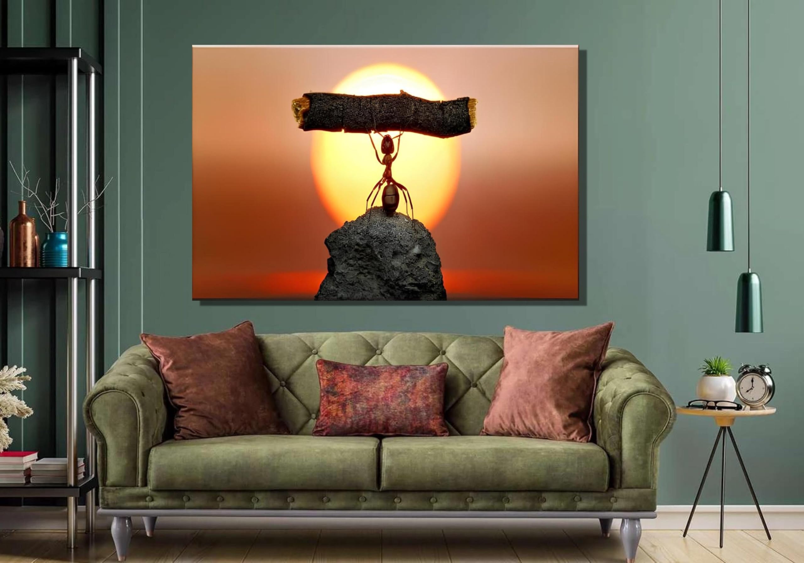 CAOXTART Mrówka i zachód słońca obraz na płótnie plakat i druki inspirujący obraz ścienny dekoracja domu (60 x 80 cm / wewnętrzna rama)