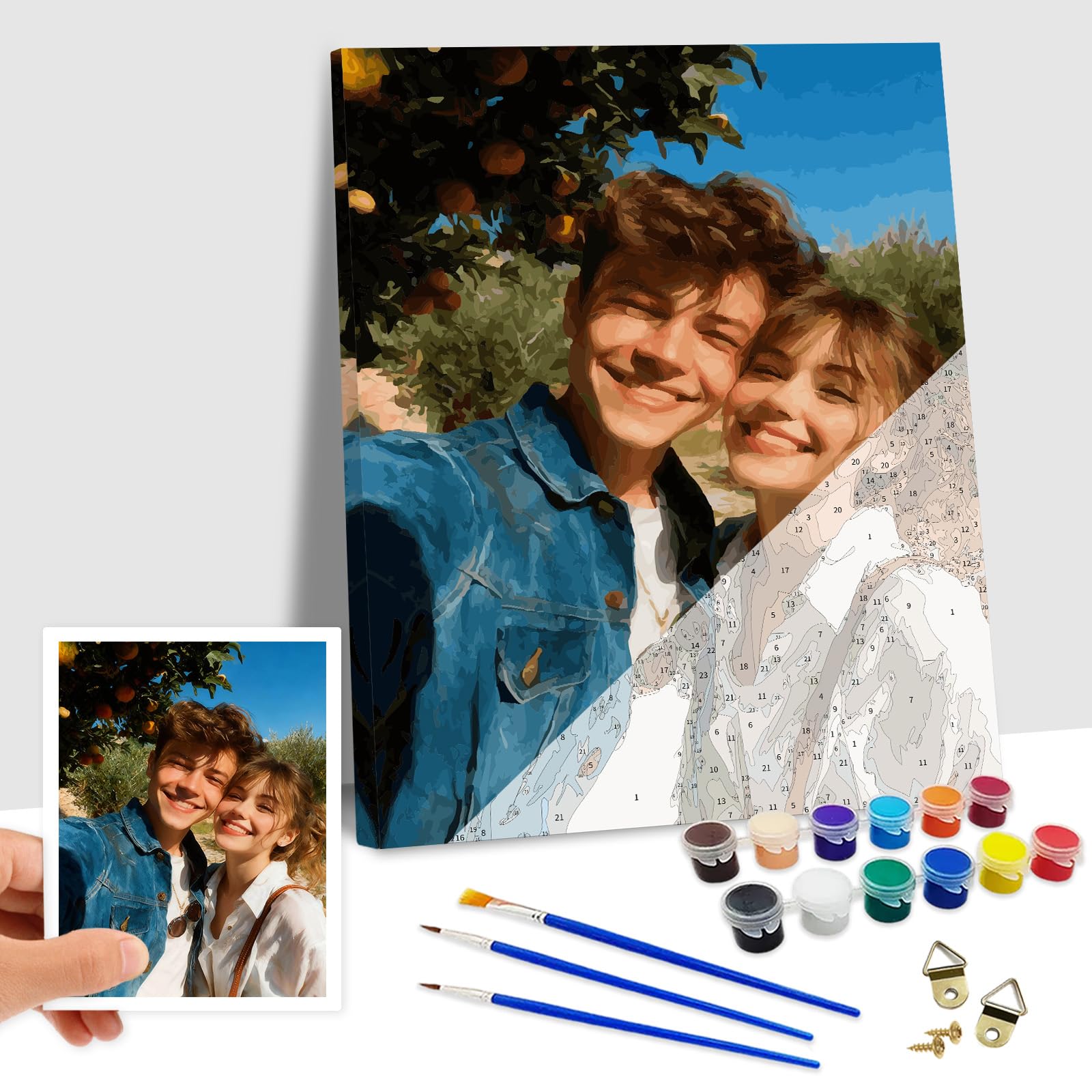 Takuno Personalised Paint by Numbers for Adults Canvas Personalised Photo with Frame Custom Painting by Numbers Kit Gifts for Home Wall Decor Valentines Birthday Children Partner Family Pets