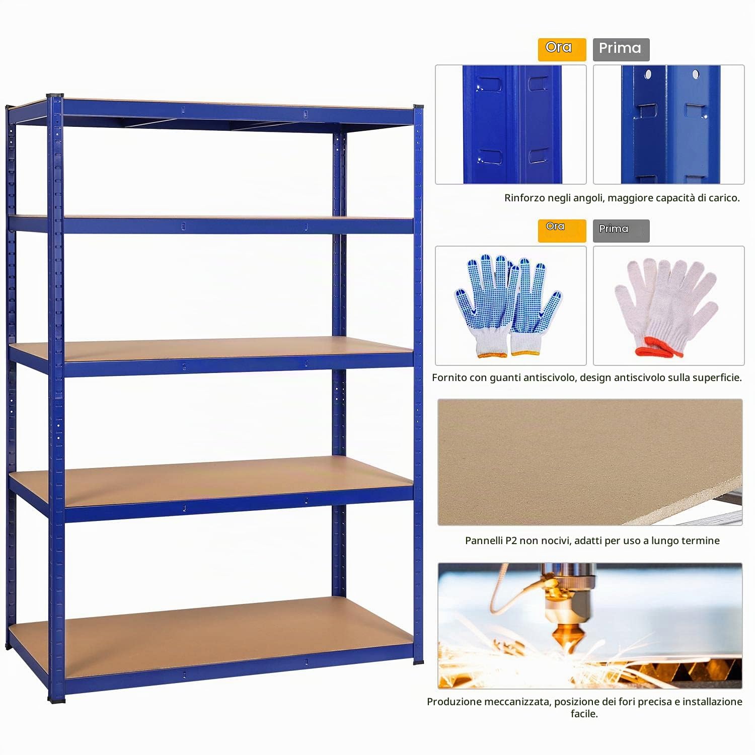 Yaheetech Scaffale Metallo Garage a 5 Ripiani 180x120x60 cm Portata 875 kg