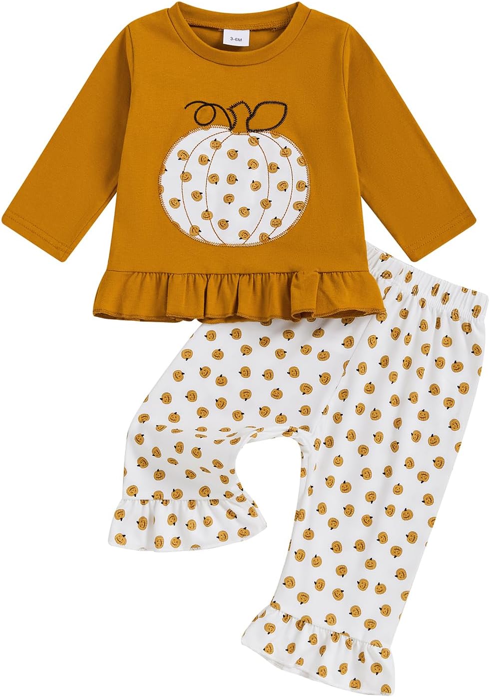 Toddler Girls Halloween Outfits Pumpkin Print Embroidery Long Sleeve Shirt and Elastic Pants Set Baby 2 Piece Clothes