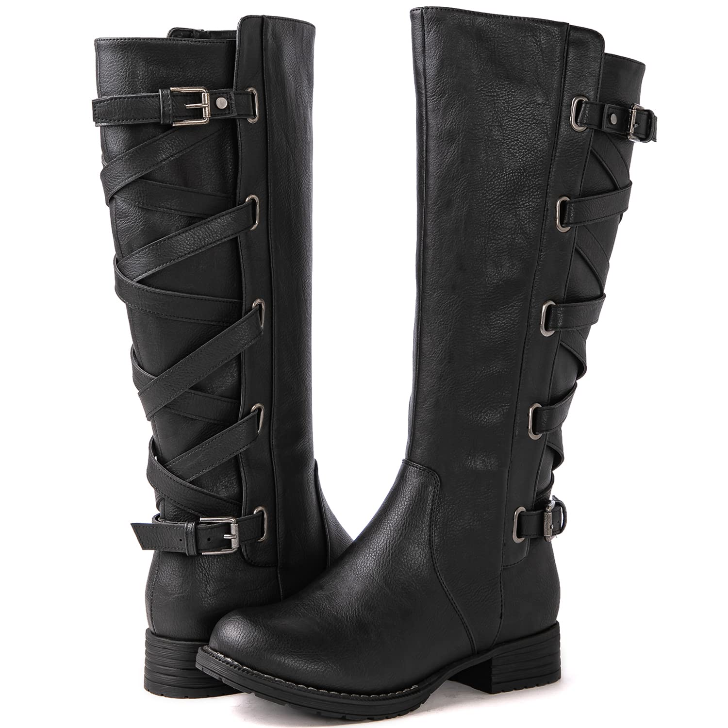 GLOBALWIN Womens Quilted Knee High Fashion Boots Strappy Boots For Women