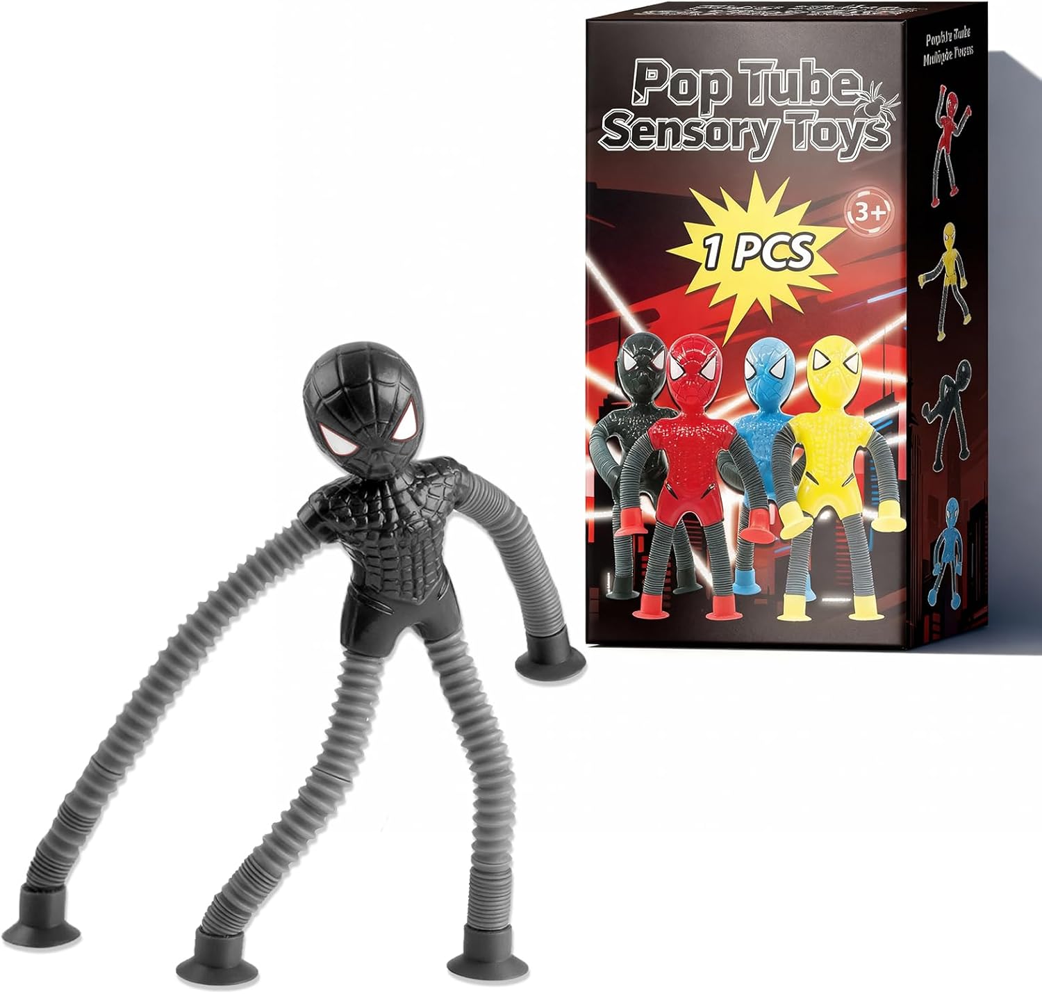 Black Web-Slinging Sensory Toy, Single Pop Tube Fidget with Suction, Travel Toys for Toddlers Kids Ages 3-9, Valentine Easter Gift for Boy