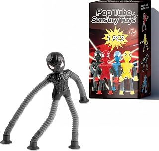 Black Web-Slinging Sensory Toy, Single Pop Tube Fidget with Suction, Travel Toys for Toddlers Kids Ages 3-9, Valentine Easter Gift for Boy