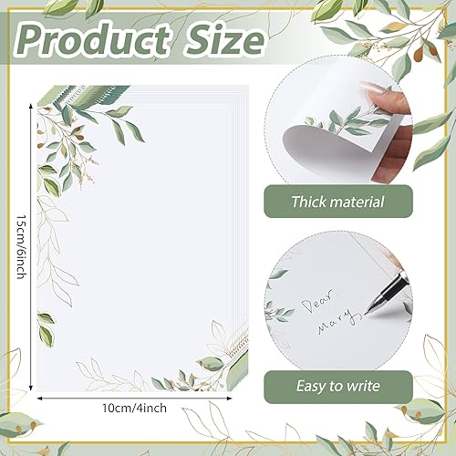 Miniatura 2 de PerKoop 50 tarjetas de notas de 4 x 6 pulgadas, cartulina de flores verdes, papel de impresora, papel decorativo para boda, oficina, escuela,