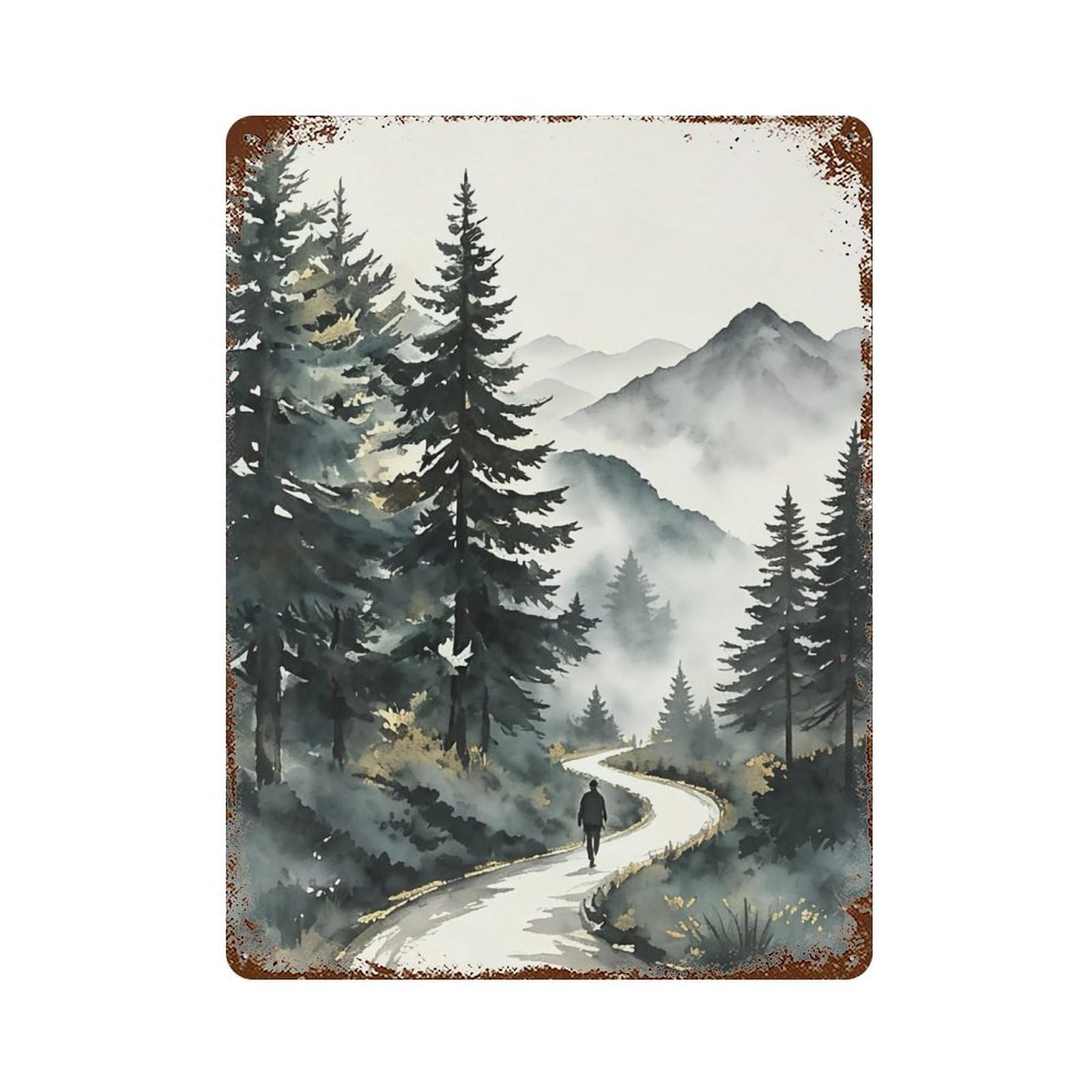 Wujhgrsg Style Oriental Mountain And River Scenery (2) Wall Art Retro Iron Vintage Metal Tin Sign Poster Modern Decor For Home Cofffee Club Bar Shop 40X30cm