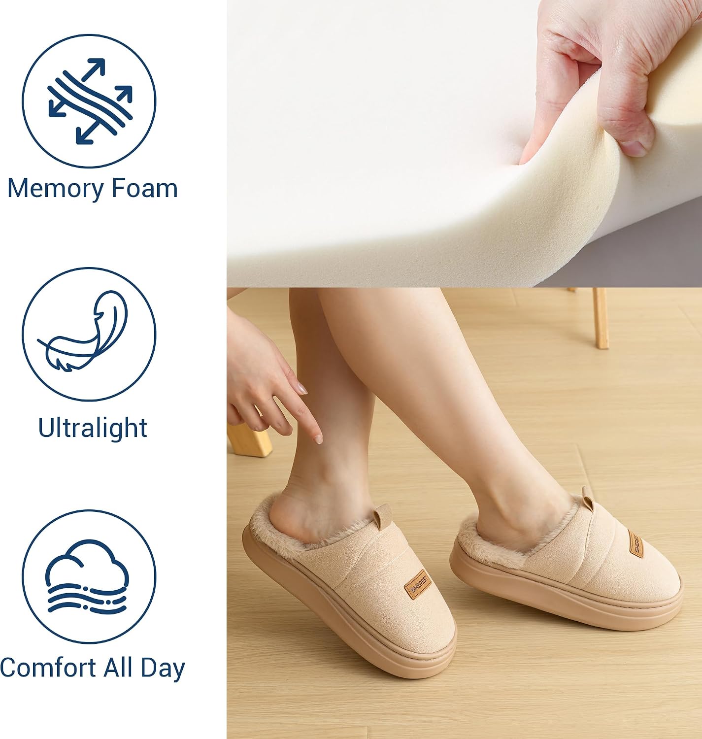 SheRest Women's Fuzzy Warm Memory Foam Indoor Slippers