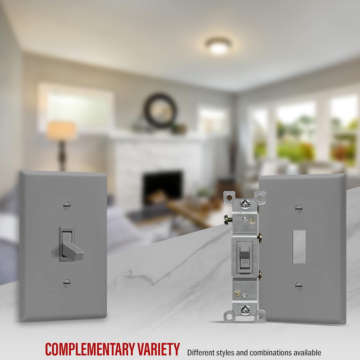 ENERLITES Toggle Light Switch, Single Pole, 15A 120-277V, Grounding Screw, Residential Grade, UL Listed, 88115-GR-10PCS, Gray (10 Pack), 10 Count