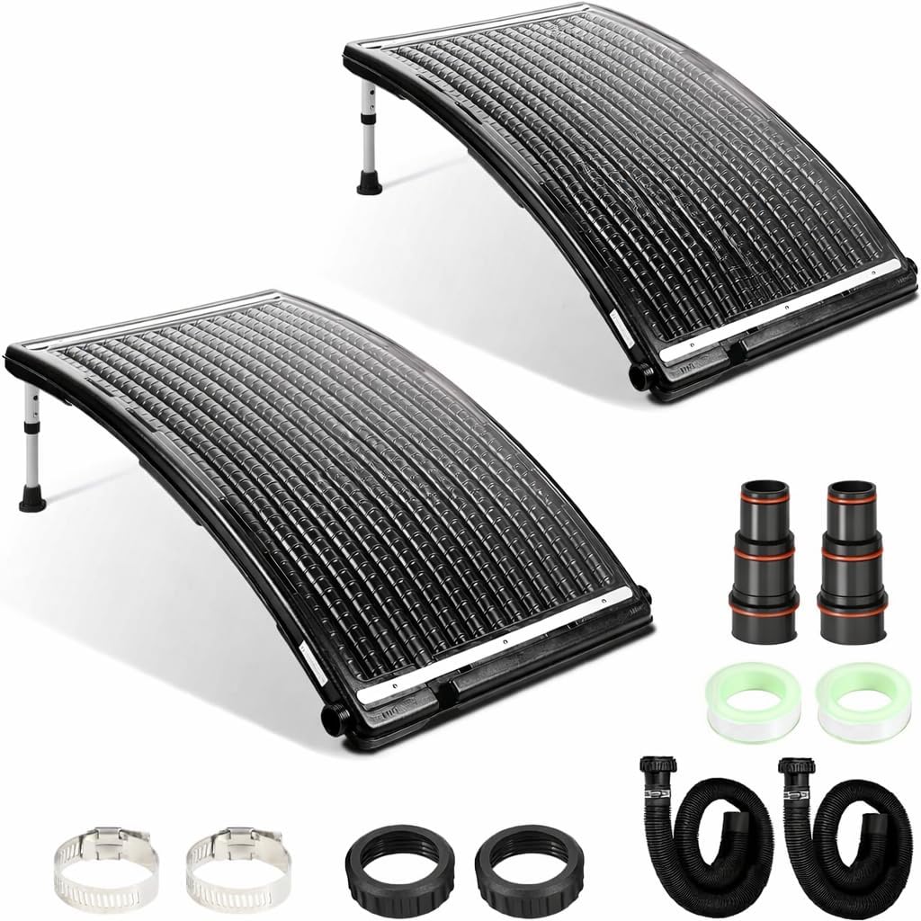2Set Solar Pool Heater for Above Ground Pool, Thickened Panel 113x69 cm, Solar Pool Heaters, Includes 4 Adapters, 4 Hoses & Clamps, 4 Plumbers Tapes
