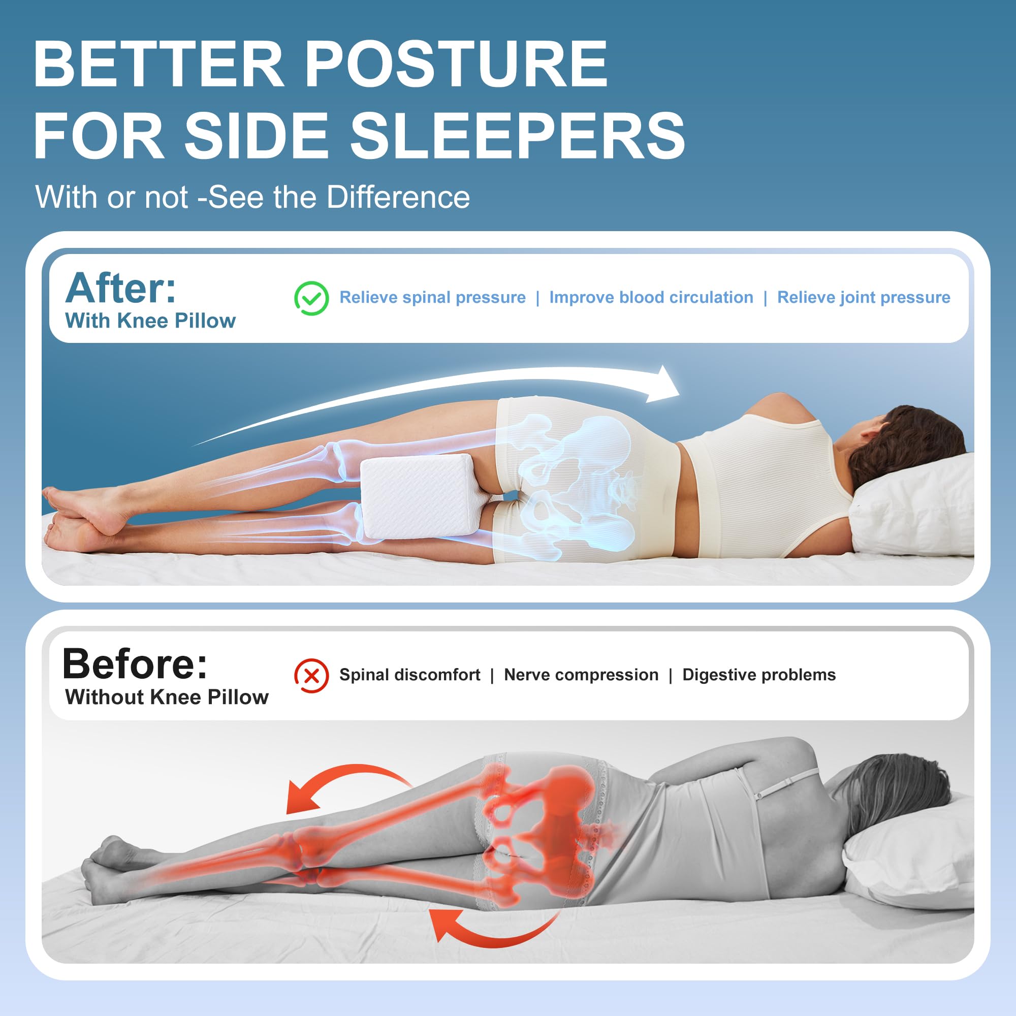 Cuscino per ginocchia per chi dorme di lato, cuscino per gambe per sciatica, schiena, fianchi, articolazioni tra gambe e ginocchia, sollievo dal dolore durante il sonno, cuscino per ginocchio in