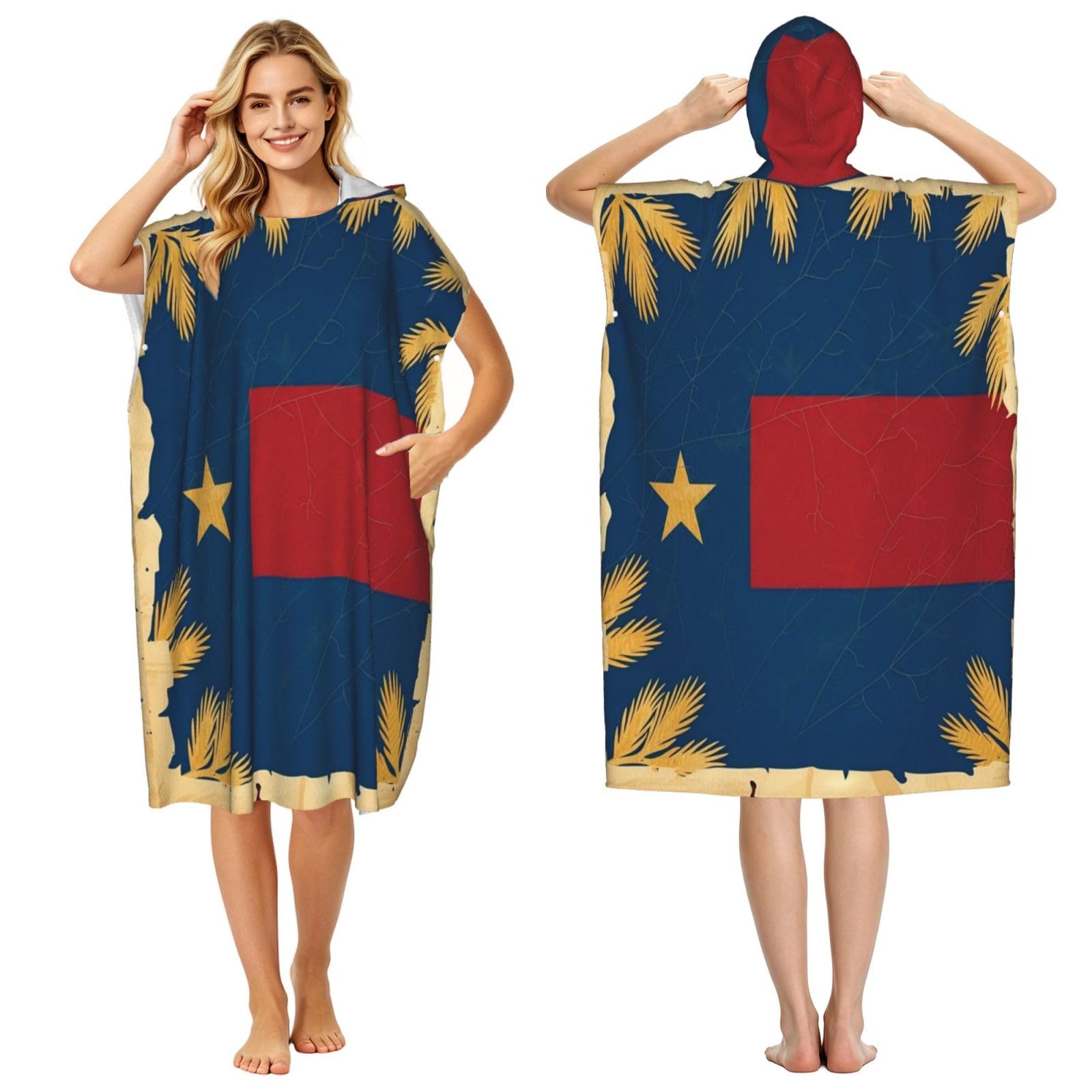 DTHKJNLSF Flag Of North Carolina Adult Hooded Beach Poncho Towel