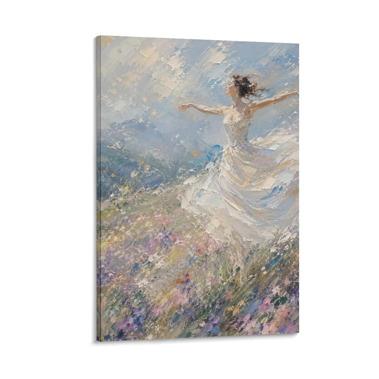 H3B8U2Y5 Ballerina Meadow Canvas Wall Art, Wildflower Figure Print