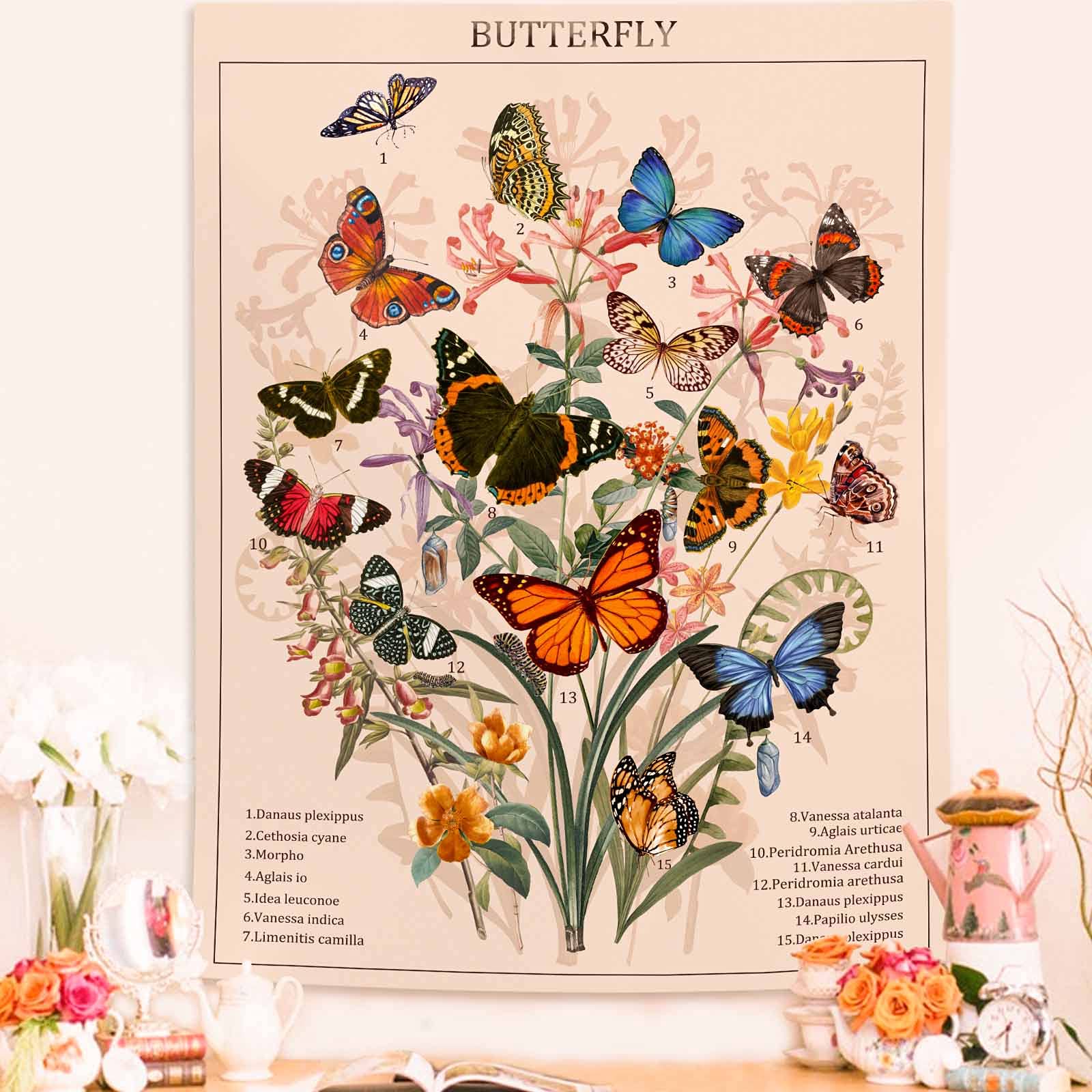 Accnicc Butterfly Tapestry (Beige, 44'' × 60'')