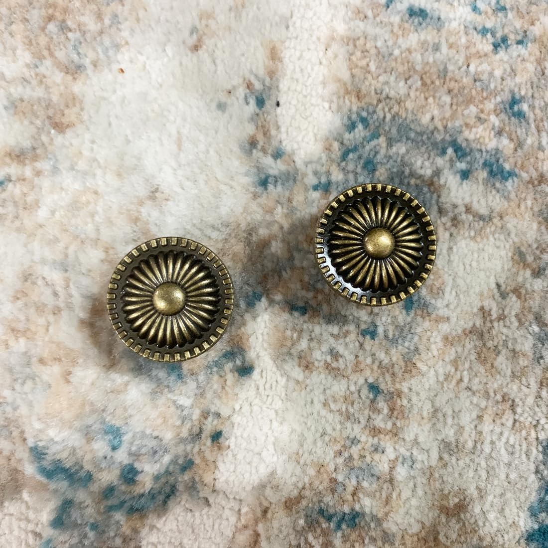 Antique Brass Cabinet Knobs, Vintage Drawer Pulls with Backplate, Antique Gold Mushroom Knobs for Cabinets/Dresser/Drawer (Gold-Backplate, 2 Pieces)
