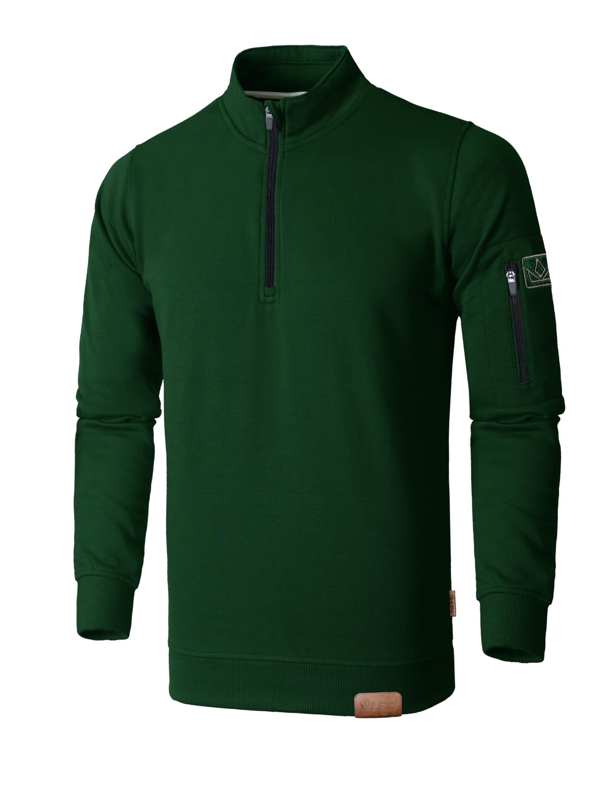 Jrc Just Royal Clothing Men's Bottle Green Quarter Zip Mock Neck Fleece Jumpers With Sleeve Zip Pocket, Casual 1/4 Zip Sweatshirts, Pullover, Sweater (, Xxxl)