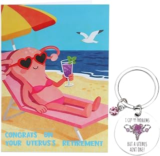 Hysterectomy Recovery Card with Keychain - Funny Uterus Retirement Congrats Card! Humorous Menopause Get Well Soon Gift