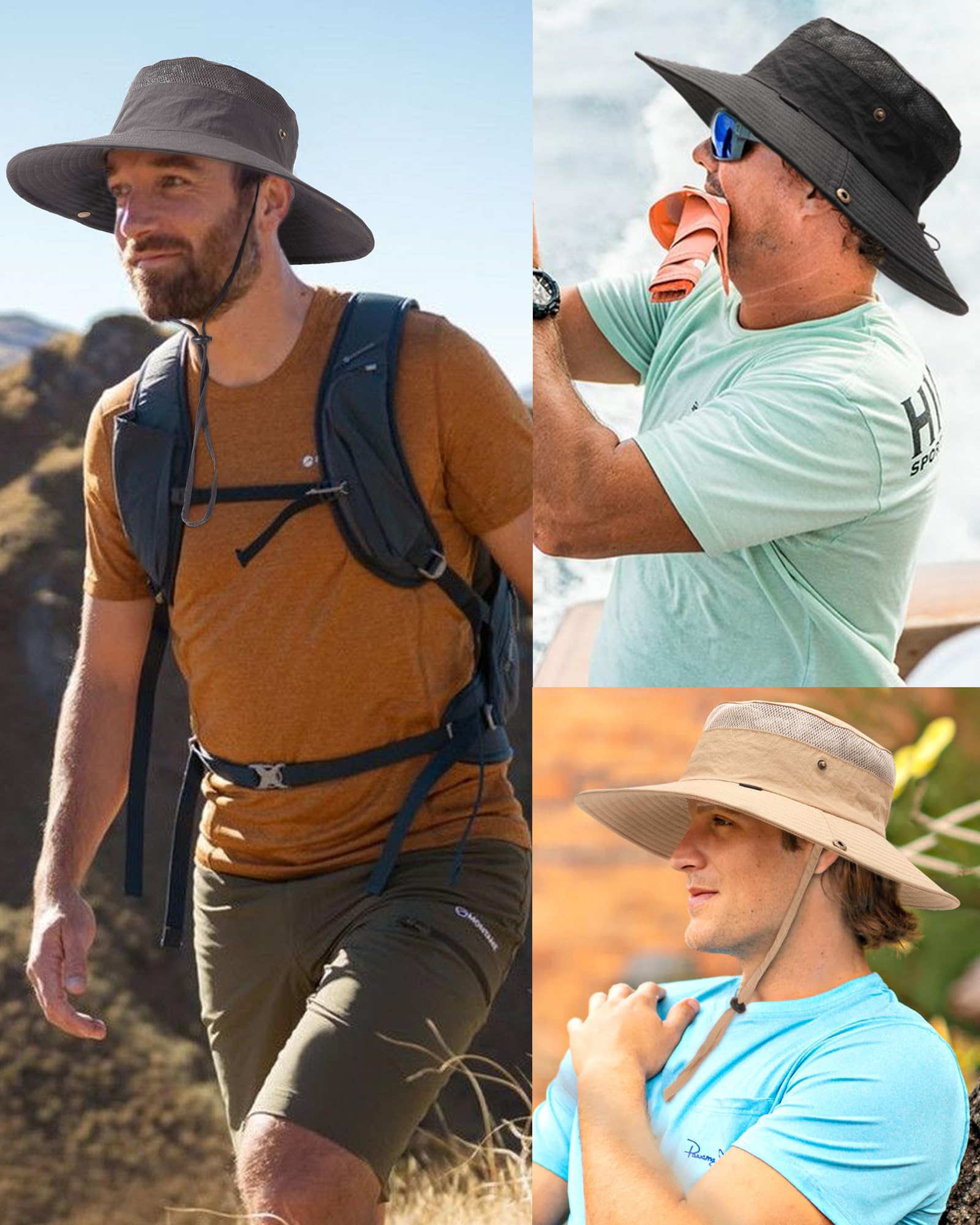 Sombreros de sol para hombres y mujeres, sombrero de pesca UPF 80+, transpirable, ala ancha, senderismo, verano, protección UV, sombreros de pescador, Verde, Talla única 5