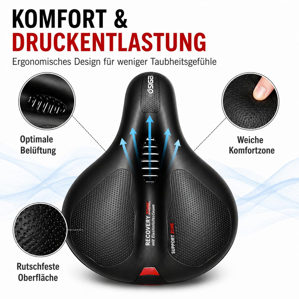 OSIGEI Fahrradsattel - Ergonomischer Fahrrad Sattel für Herren & Damen - Fahrradsattel Damen Bequem Weich & Herren Bequem