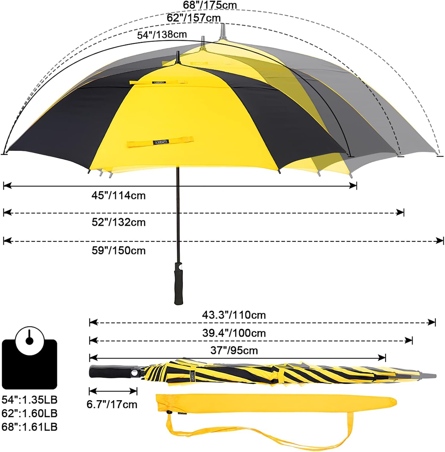 G4Free 47/54/62/68/72 Inch Automatic Open Golf Umbrella Oversize Extra Large Double Canopy Vented Windproof Waterproof Stick Umbrellas thumbnail