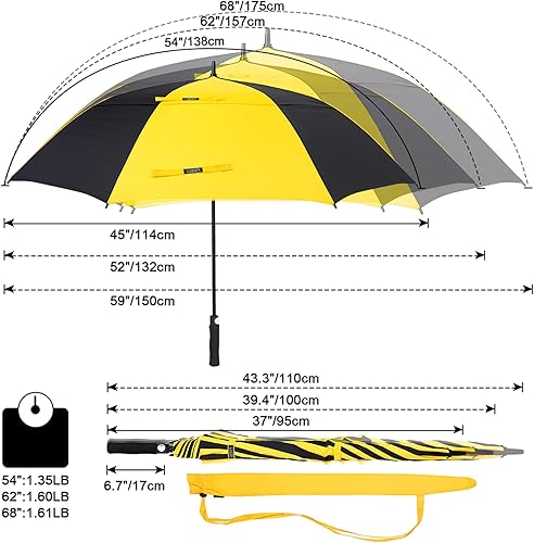 Miniatura 134 de G4Free - Paraguas de golf de apertura automática de 47, 54, 62 y 68 pulgadas - Paraguas extragrande con doble toldo, ventilado, a prueba de viento