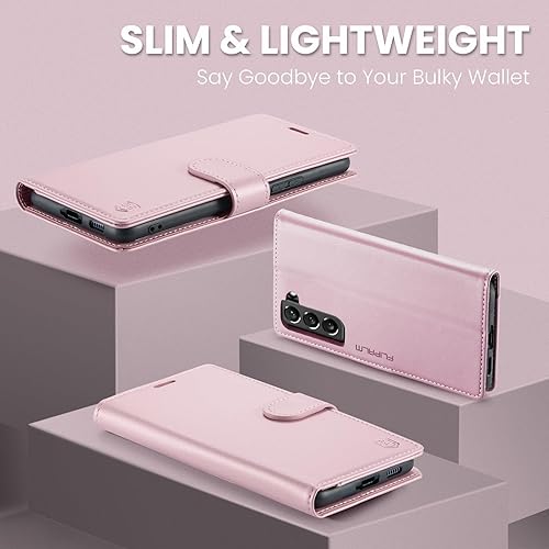 Miniatura 6 de FLIPALM Funda tipo cartera para Samsung Galaxy S22 con bloqueo RFID, soporte para tarjetas de crédito, de piel sintética, con función atril, funda