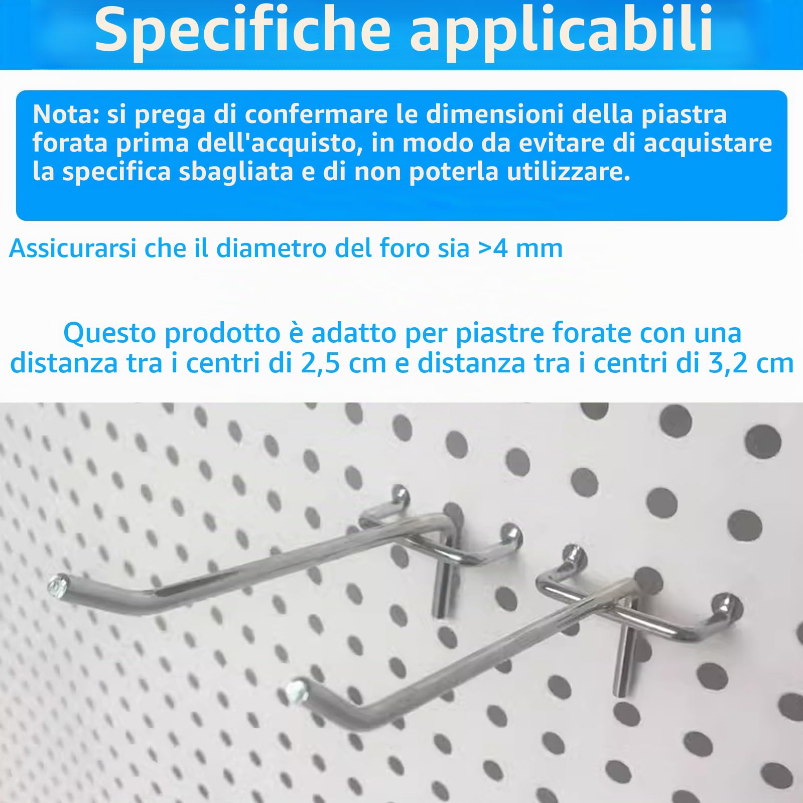100 ganci da parete con fori da 10 cm, ganci per attrezzi Pegboard, ganci singoli, accessori per lavagna, montaggio a parete, garage, scaffale, officina