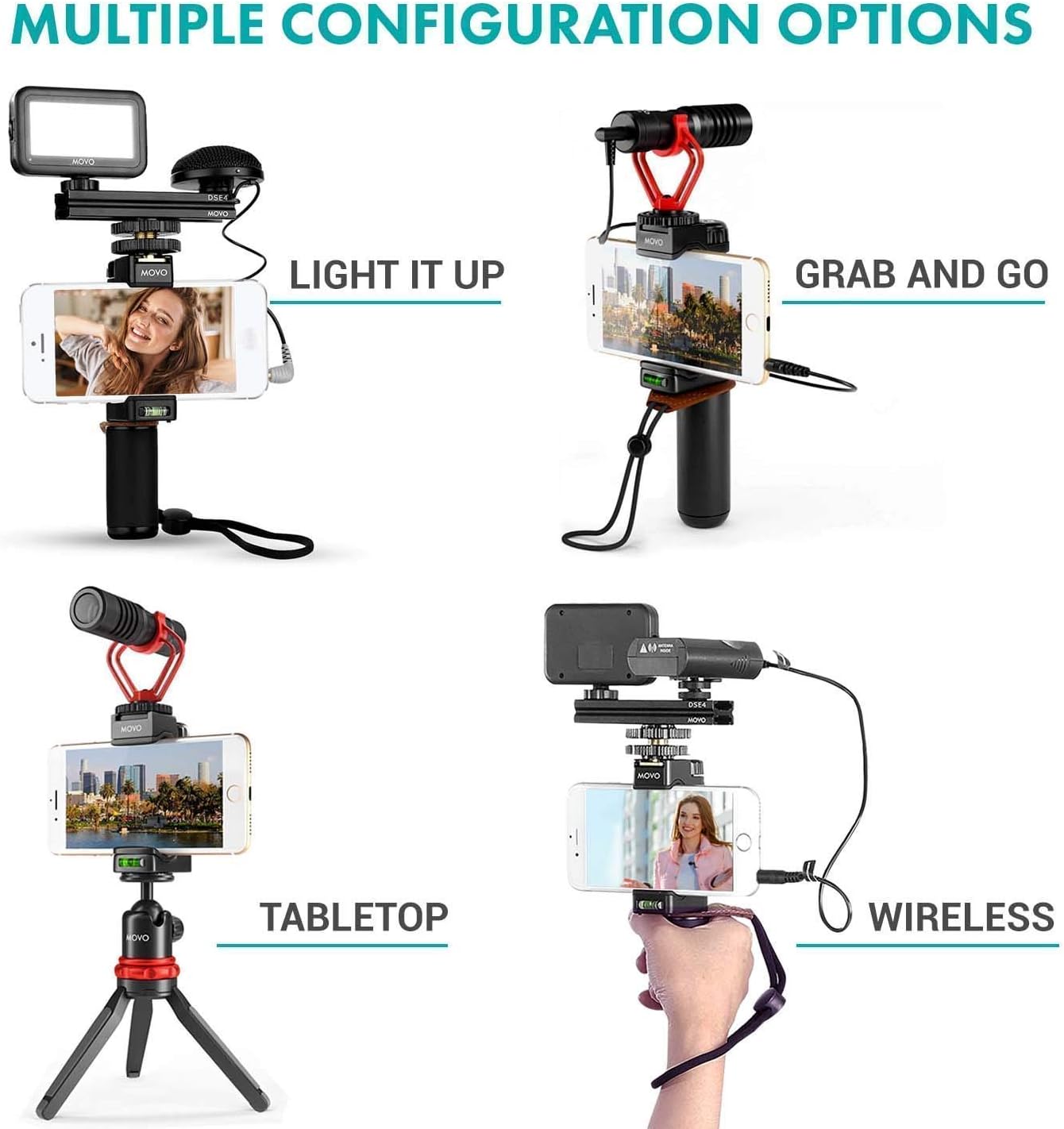 Movo Huge iPhone Vlogging Kit V8 with iPhone Lightning Dongle, Mini Tripod, Grip Rig, Wireless Shotgun Mini, 360° Stereo Microphones, LED Lights, Remote - Perfect for TiKTok, YouTube, and Streaming